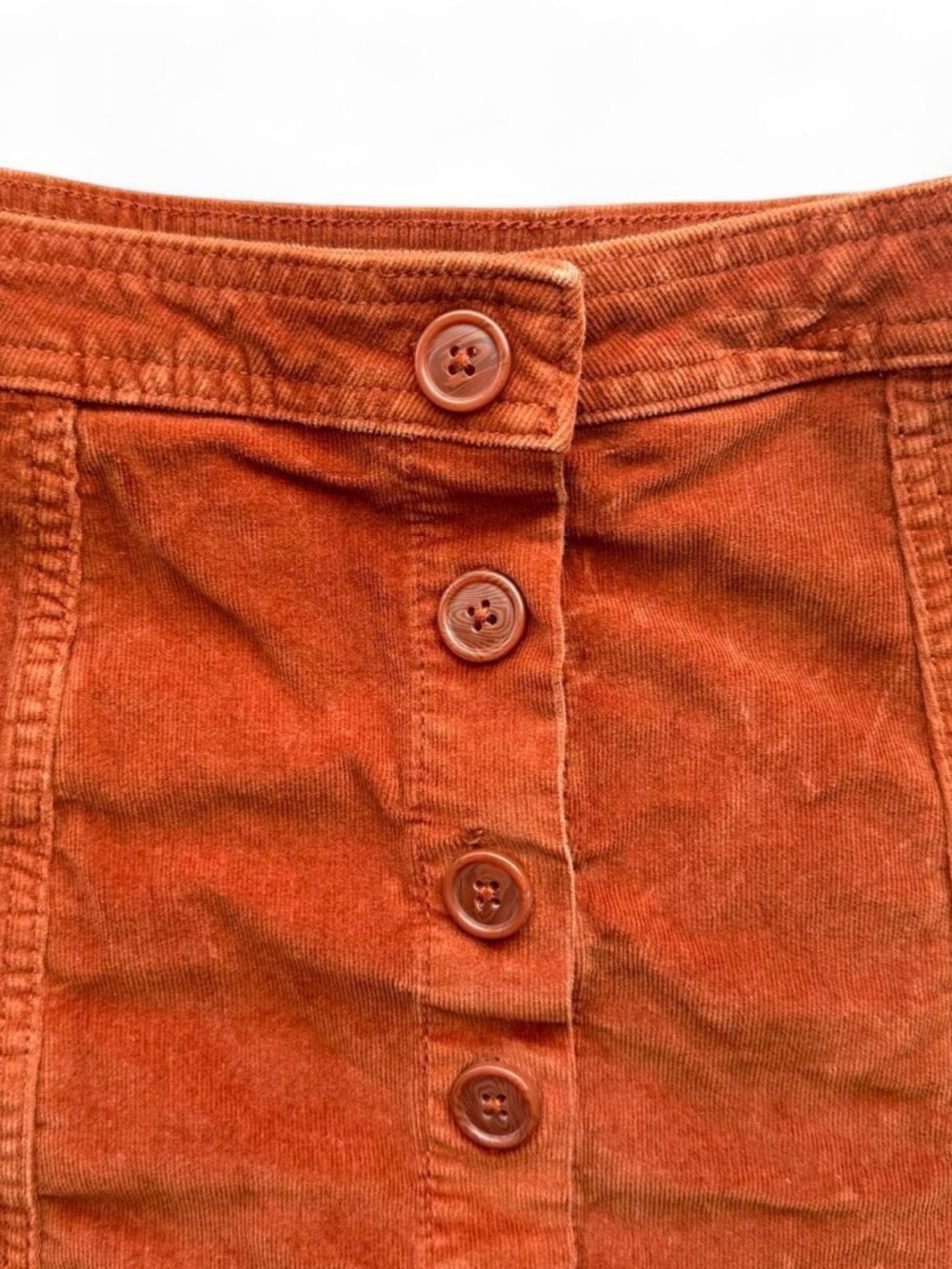 Orange Corduroy Button Front High Waist Mini Skirt Size 6 - Picture 2 of 5
